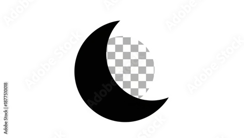 Crescent moon icon with transparent circle simple flat vector symbol for night sky or astronomy isolated on white