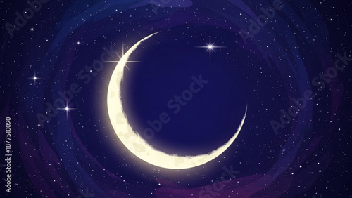 Crescent moon glowing in a starry night sky celestial background with nebula and constellations fantasy and cosmic concept