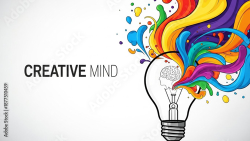 Creative mind concept with light bulb and colorful brainstorm