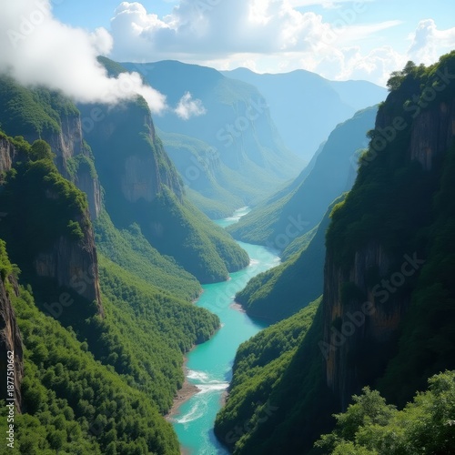 Serene mountain valley with turquoise river