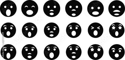 Emoji emotion icon button collection silhouette. Smiley face reaction vector icon glyph. 