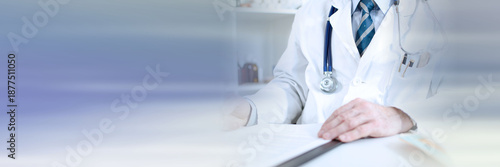 Doctor taking notes; panoramic banner