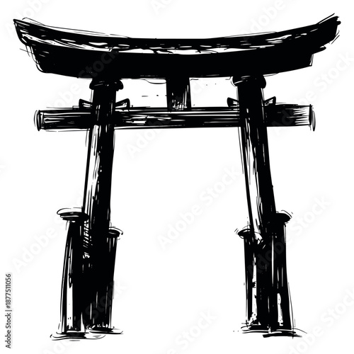 Hand drawn illustration of a torii gate depicting a traditional symbol for Japanese culture