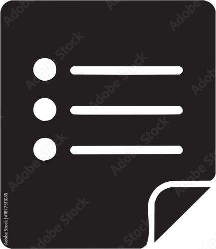 Conjunto de iconos vectoriales de interfaz digital: lista, líneas, viñetas, menú, organización, estructura en silueta negra.