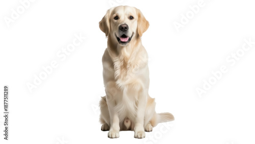 Foto Isolated Golden Retriever sitting looking happy with its mouth open, front view