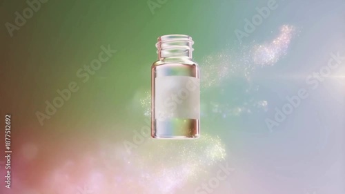 Glass Vial Floating on Abstract Soft Color Background