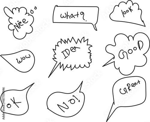 Collection of hand drawn speech bubbles with various expressions