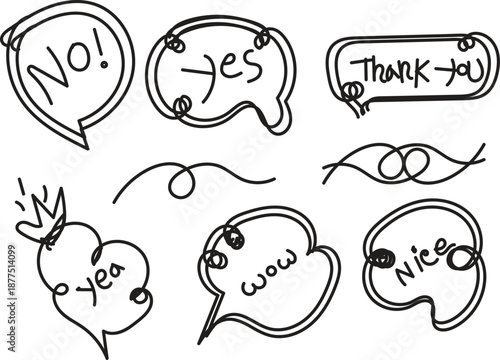 A collection of hand drawn speech bubbles with various expressions