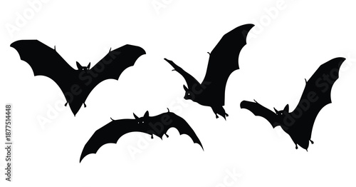 bat silhouette art with white contrast in flying poses and nocturnal wildlife motion