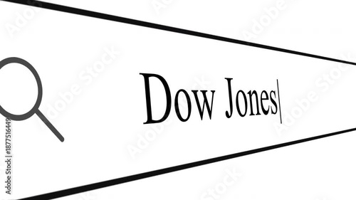 User types Dow Jones in the address bar to look for information on stock market trends and updates about the index.