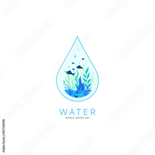 World Water Day logo with water drop and aquatic life