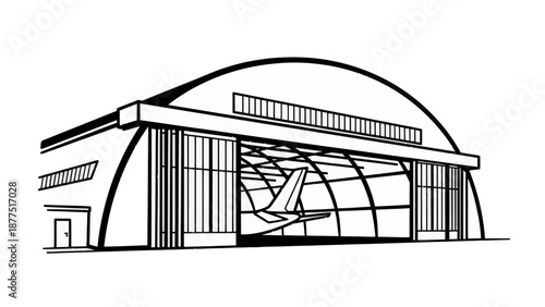 Airplane inside a modern aviation hangar structure