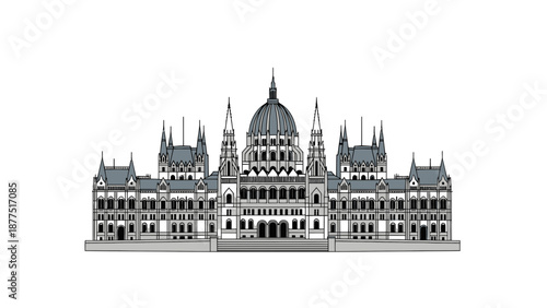 Budapest Parliament Building Facade Illustration
