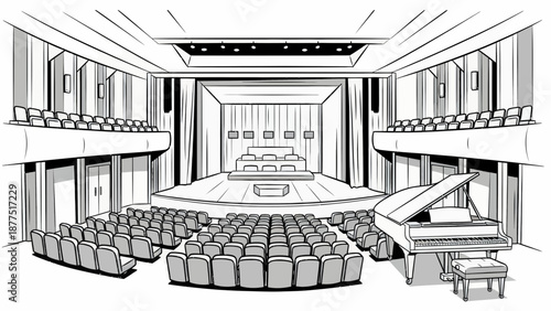 Concert Hall Interior With Stage And Piano