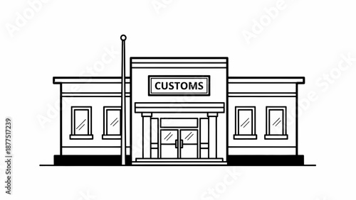 Customs Building Facade with Entrance and Windows