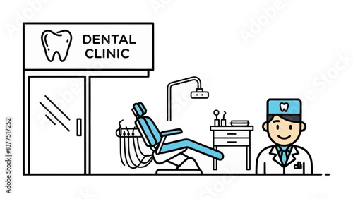 Dental Clinic Scene with Dentist Chair and Professional