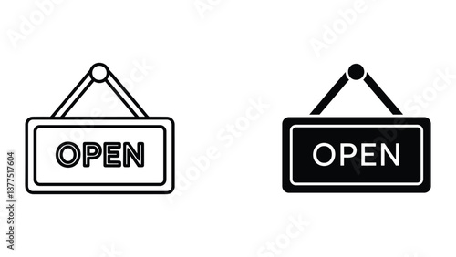 Open sign hanging on door handle, business opening hours