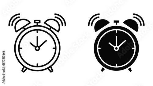 Alarm clock ringing loudly with black and white theme