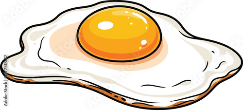Detailed fried egg with bright yellow yolk and crispy white edges on transparent checkered background vector artwork