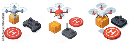 Drones with controllers and landing pads showcased