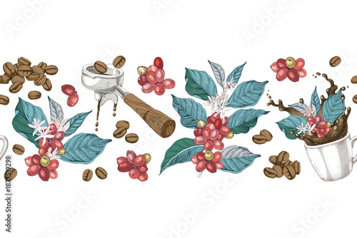 Coffee border seamless pattern vector