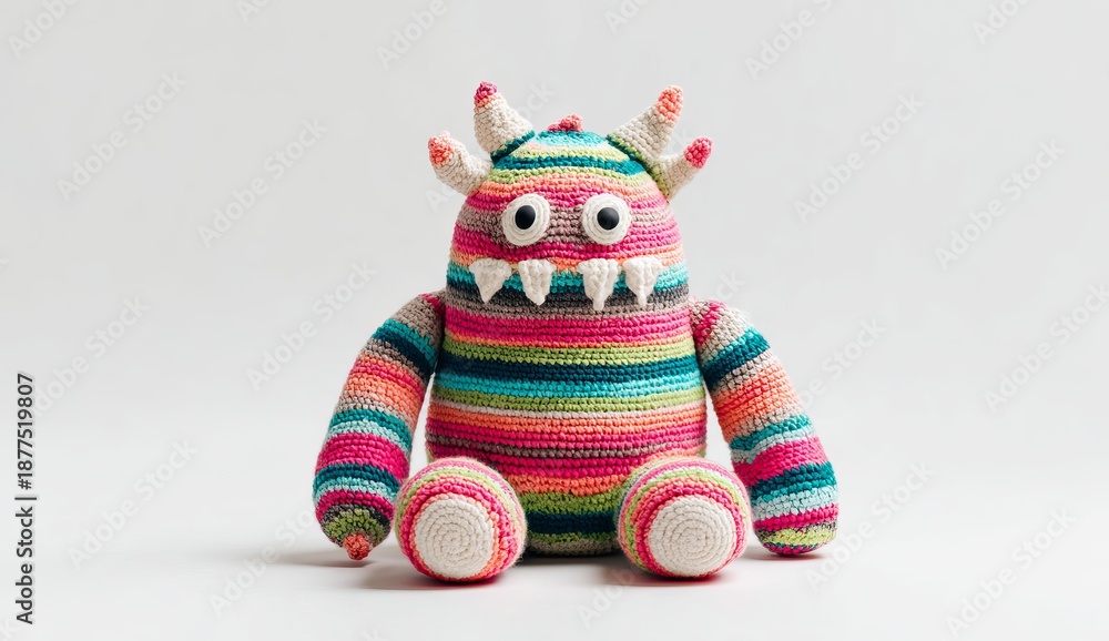 Naklejka premium Colorful Striped Crochet Monster Toy stuffed animal