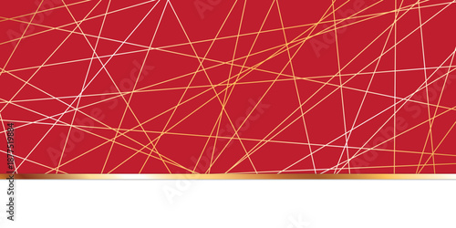 Luxury abstract background featuring a complex network of thin gold and white intersecting lines on a rich red surface with golden bottom border