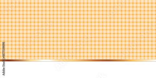 Classic orange and white checkered gingham pattern background with an elegant golden horizontal border line at the bottom for kitchen or picnic design