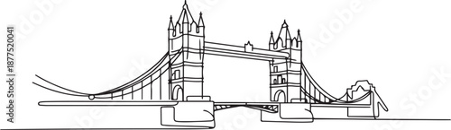 Single continuous line drawing Tower Bridge landmark. Iconic beauty place in London, United Kingdom. World travel home decor wall art poster print concept. one line Icon drawing