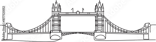 Single continuous line drawing Tower Bridge landmark. Iconic beauty place in London, United Kingdom. World travel home decor wall art poster print concept. one line Icon drawing