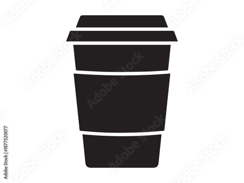 Black disposable coffee cup with lid and sleeve isolated on white background for takeaway drinks