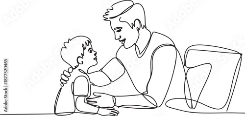 One continuous line drawing of young father giving some wise advice talk to his son at home, family life. Happy parenting concept. one line Icon drawing