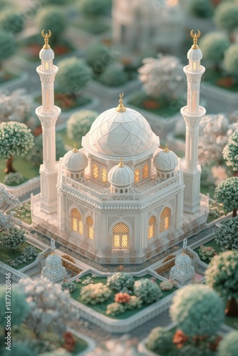 Serene mosque in lush gardens