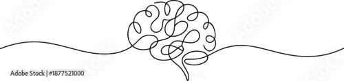 One single line drawing of human brain for memorizing medical clinic logo identity. Psychological office icon logotype concept. one line Icon drawing