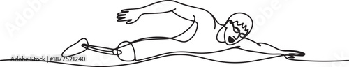 Single continuous line drawing young male athlete with disabilities playing in swimming at tournament games. Disabled sport, success, championship. one line Icon drawing