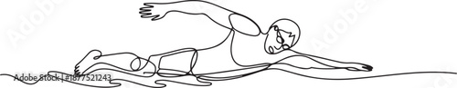 Single continuous line drawing young male athlete with disabilities playing in swimming at tournament games. Disabled sport, success, championship. one line Icon drawing