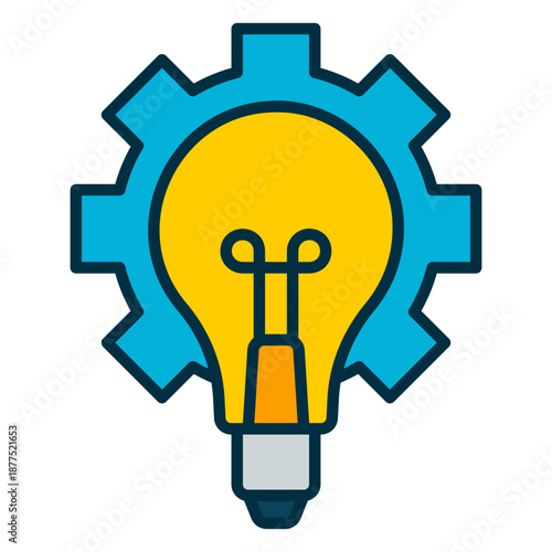 Icon of innovation and creativity with light bulb and gears