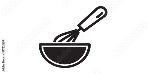 Cooking vector icon, whisk with bowl symbol, food preparation sign, outline and filled style, isolated on transparent background