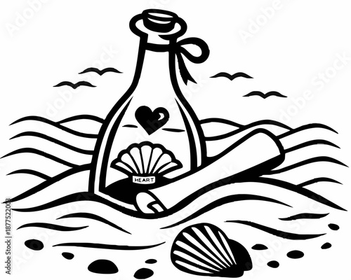 Romantic message in a bottle on a serene beach