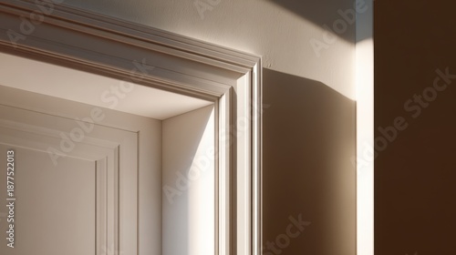 Architectural detail with sunlit door frame in minimalist interior design