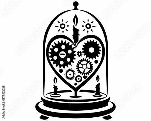 Steampunk heart with gears under glass dome