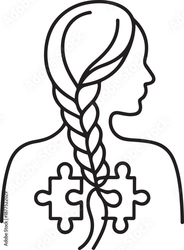 One single line drawing of human braid forming from piece of puzzles logo identity. Smart psychological office icon logotype concept. one line Icon drawing