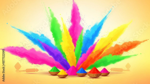 Vibrant Holi Colors Exploding in Air with Clay Pots