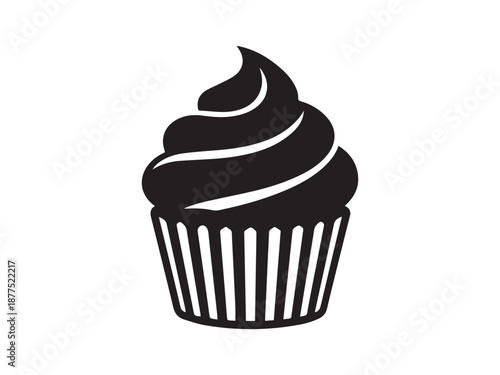 Delicious swirled frosting cupcake vector silhouette bakery dessert pastry item graphic design element for menus or logos
