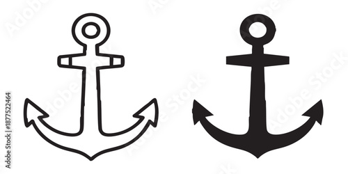 Ship anchor vector icon, nautical and maritime symbol, stability and sea navigation sign, outline and filled style, isolated on transparent background
