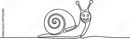 One single line drawing of exotic snail mascot concept for healthy food logo identity. High nutritious escargot healthy food. one line Icon drawing