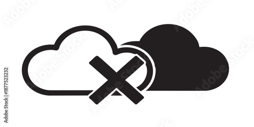 Cross cloud vector icon, cloud storage error symbol, wrong / cancel sign, outline and filled style, isolated on transparent background