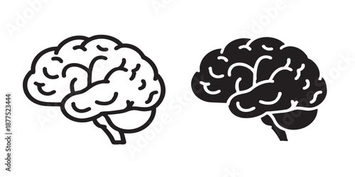 Human brain vector icon, nervous system, artificial intelligence symbol, outline and filled style, isolated on transparent background