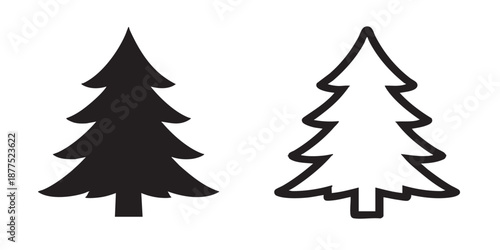 Fir tree vector icon, evergreen symbol, outline and filled style, isolated on transparent background