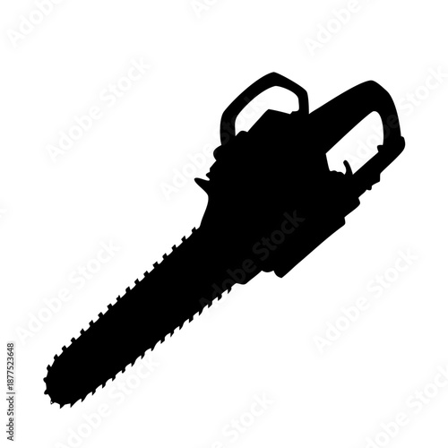 Black Silhouette Vector of a Chainsaw Industrial Power Tool for Wood Cutting